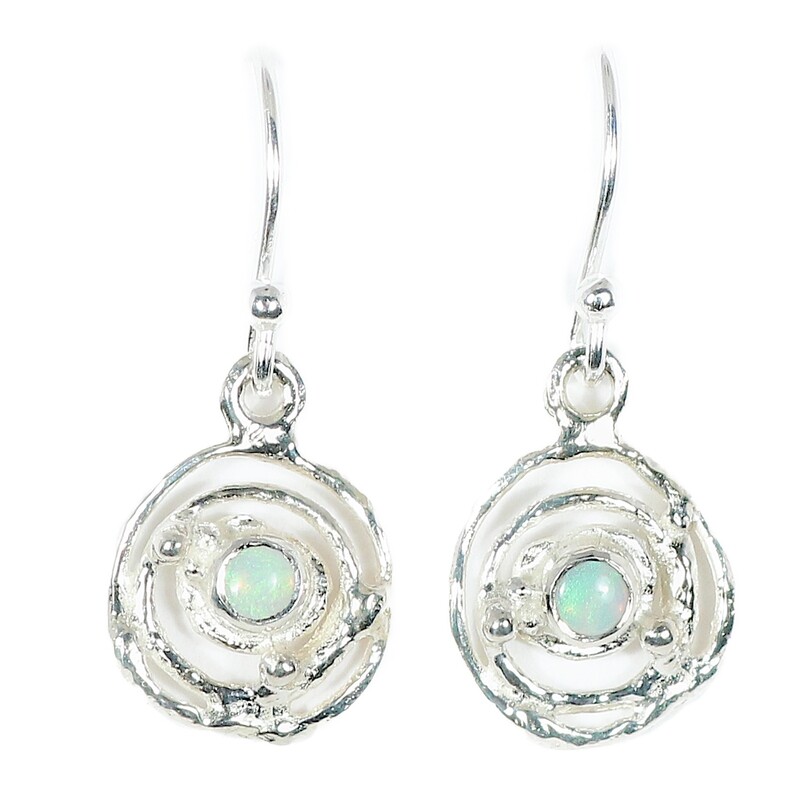 Silver 3mm Opal Montana Swirl Drop Earrings (13mm diameter)