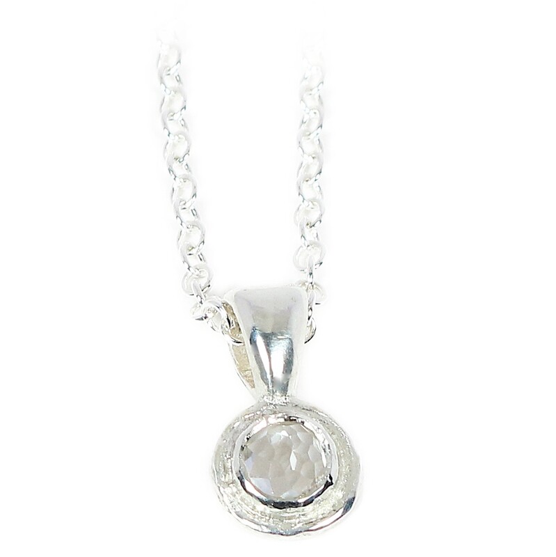 Silver White - Clear Faceted Opal Cyclone Pendant &amp; Chain