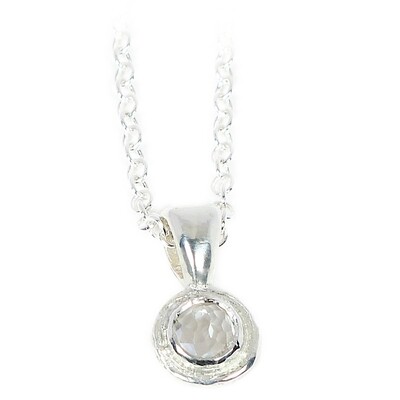 Silver White - Clear Faceted Opal Cyclone Pendant &amp; Chain