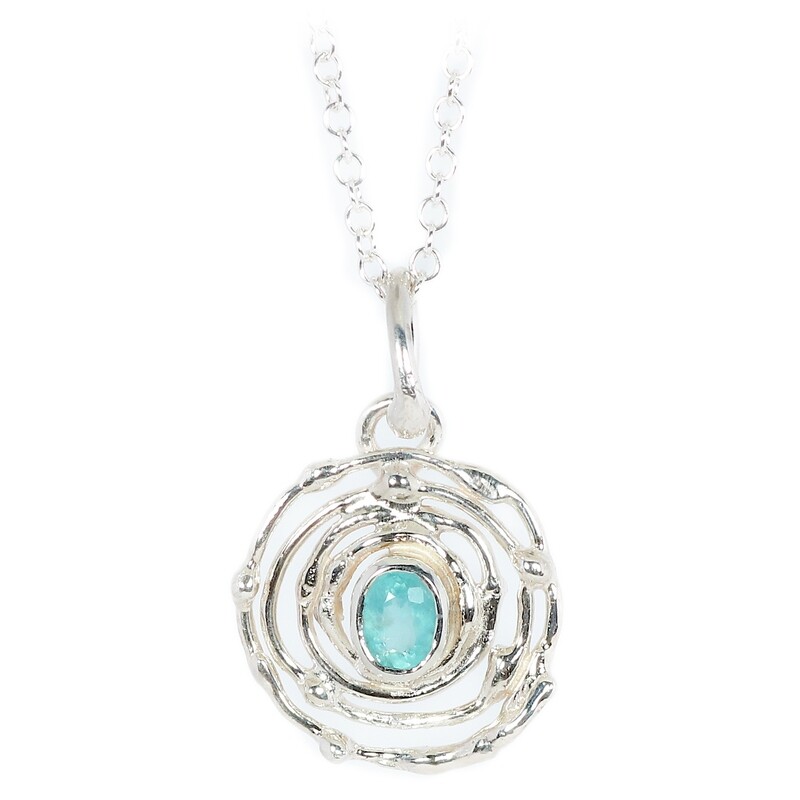 Silver Oval 0.78ct Paraiba Tourmaline Montana Swirl Pendant &amp; Chain (20mm)