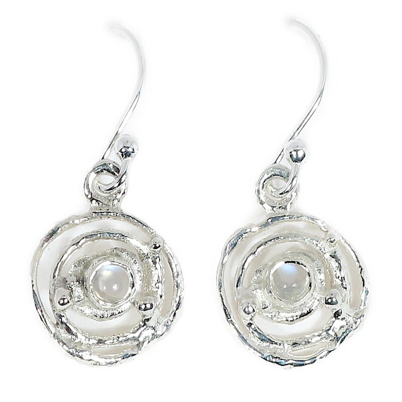 Silver 3mm Moonstone Montana Swirl Drop Earrings (13mm diameter)