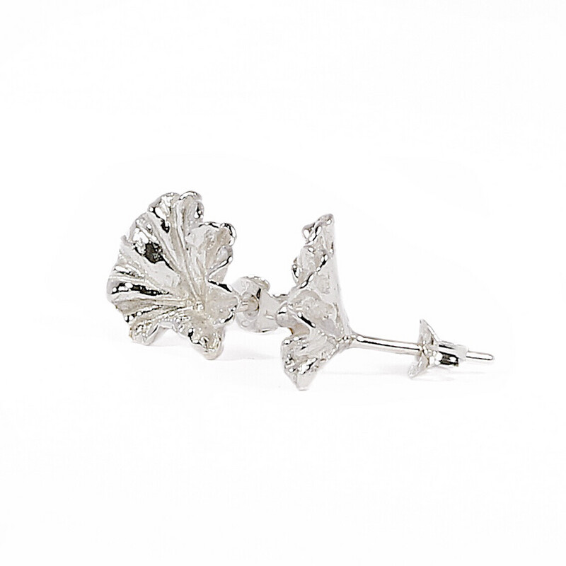 Silver Baby Geranium Leaf Stud Earrings (8mm wide)