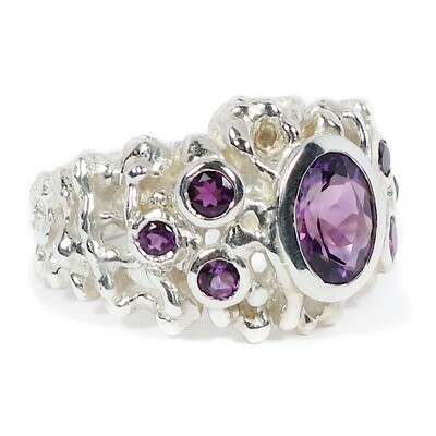 Silver Amethyst Birdsnest Ring