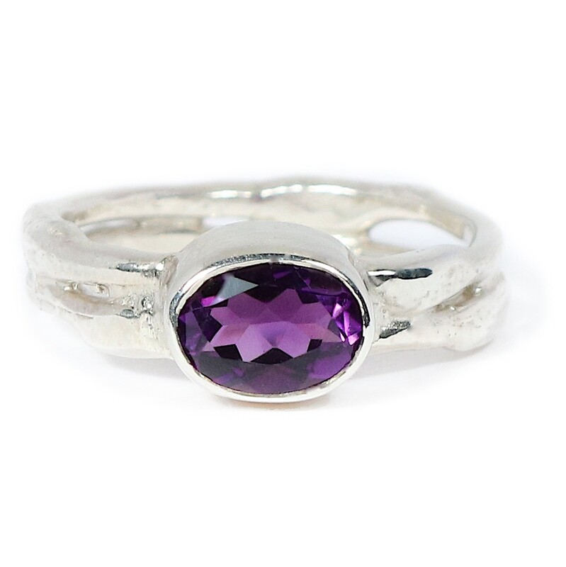Silver Oval Amethyst Cyclone 2 Ring