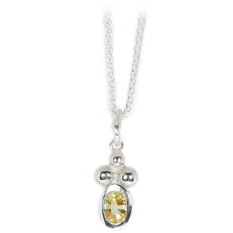 Silver Pastel Yellow Sapphire Champagne Pendant &amp; Chain