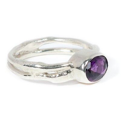 Silver Oval Amethyst Cyclone 2 Ring