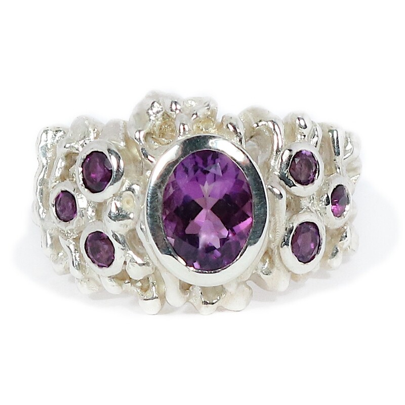 Silver Amethyst Birdsnest Ring
