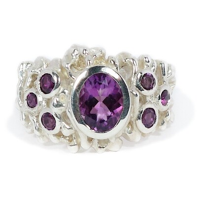 Silver Amethyst Birdsnest Ring