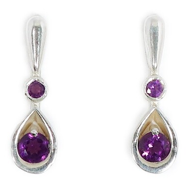 Silver Amethyst Blossom Drop Earrings
