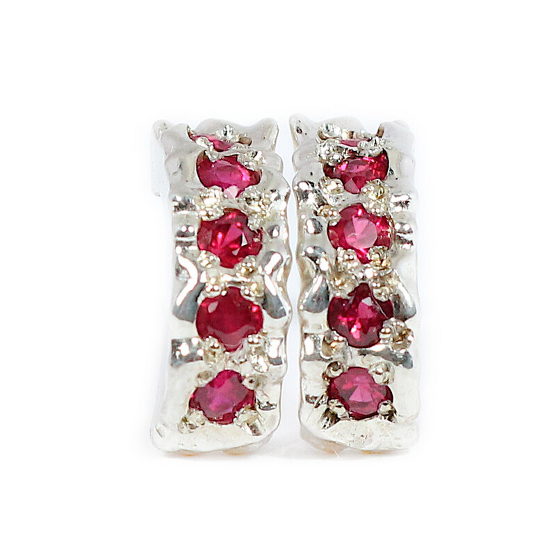 9ct White Gold Ruby Filigree Hoop Earrings