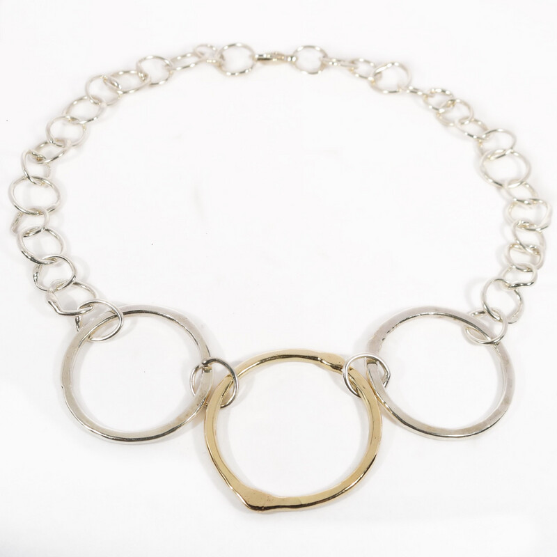 Silver &amp; 14ct Gold 35-40mm Cyclone 3 Necklace