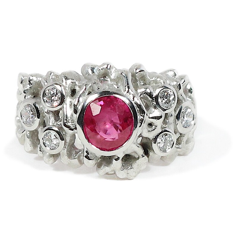 Platinum Ruby And Diamond Birdsnest Ring