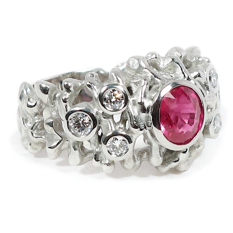 Platinum Ruby And Diamond Birdsnest Ring