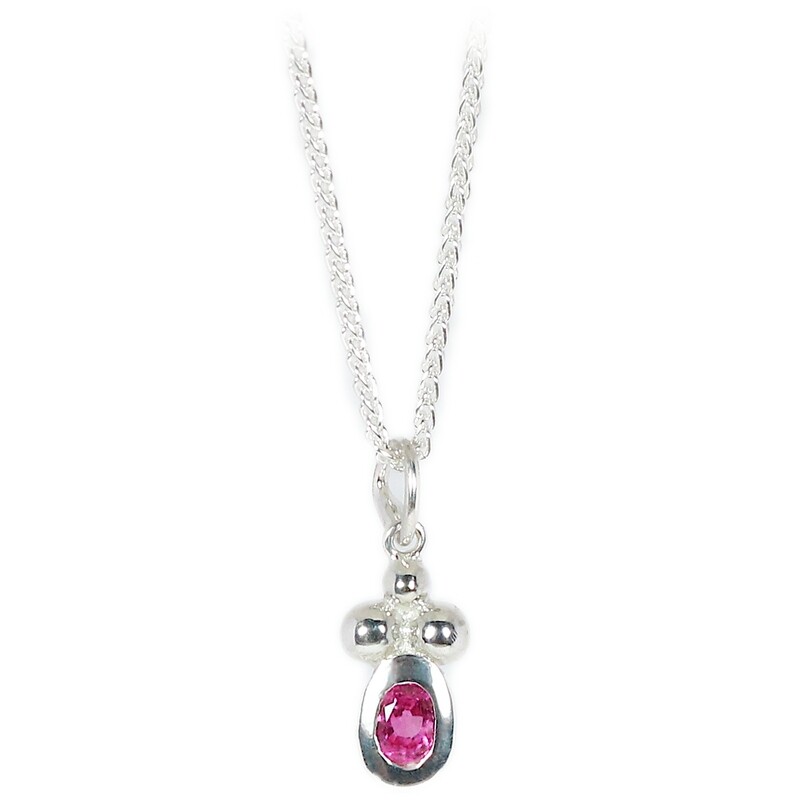 Silver Cerise Pink Sapphire Champagne Pendant &amp; Chain