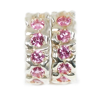 9ct White Gold Pink Sapphire Filigree Hoop Earrings