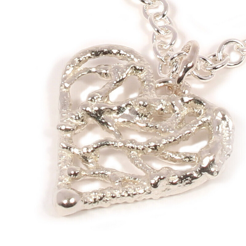 Silver Birdsnest Heart Pendant &amp; Chain (12mm wide)
