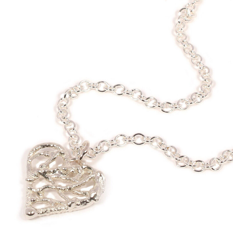 Silver Birdsnest Heart Pendant &amp; Chain (12mm wide)