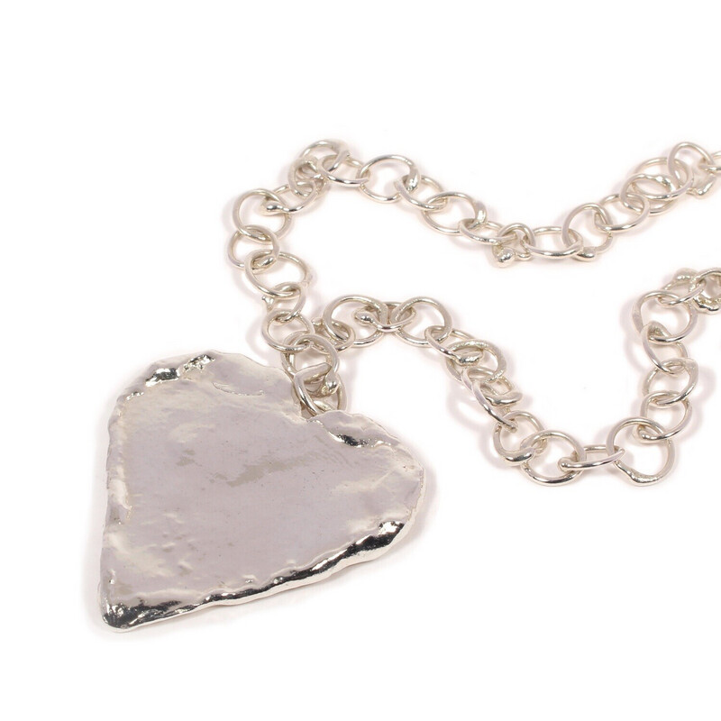 Silver Heart Pendant &amp; Chain (45mm wide)  &amp; FREE Open Wire Heart Stud Earrings