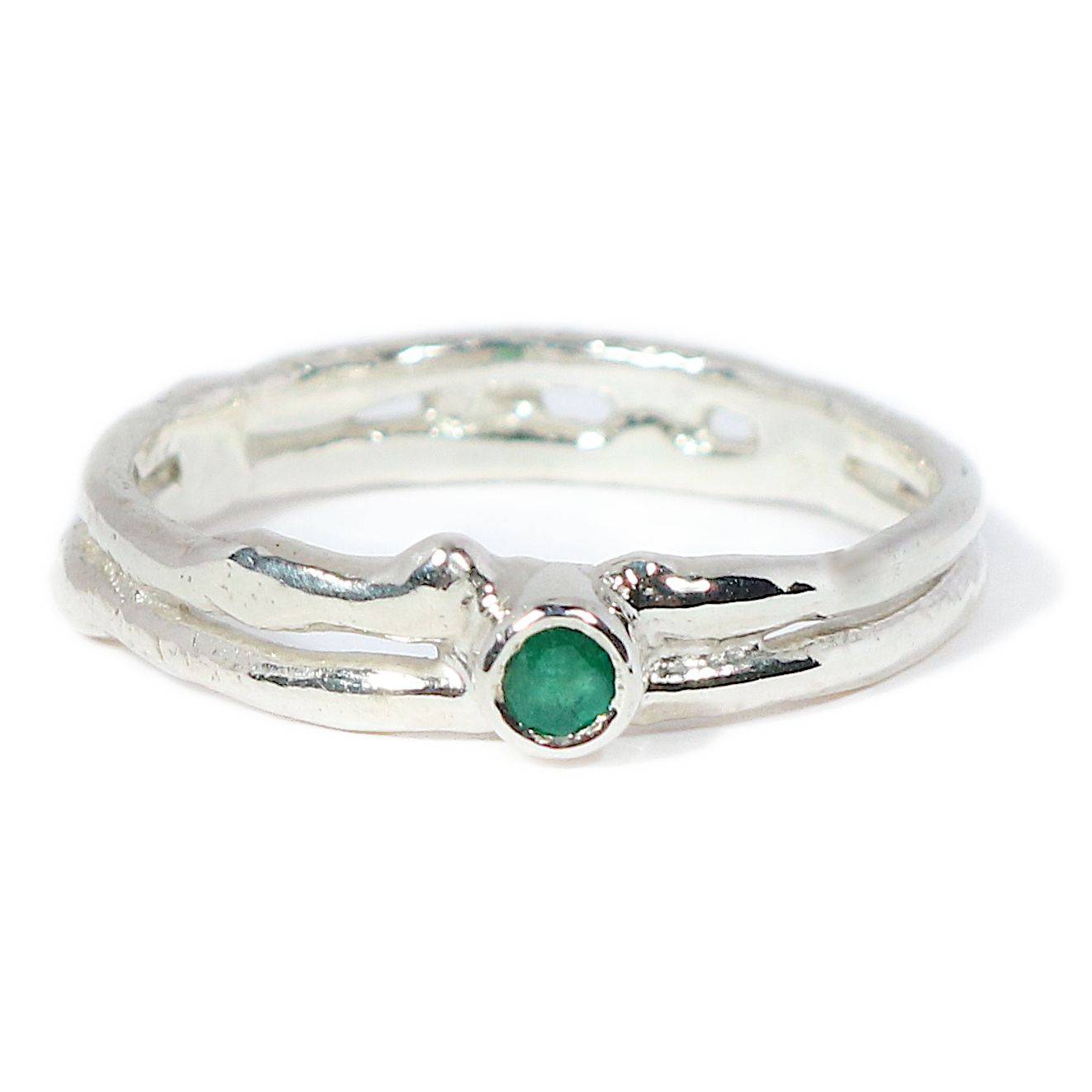 Silver Emerald Cyclone 2 Ring