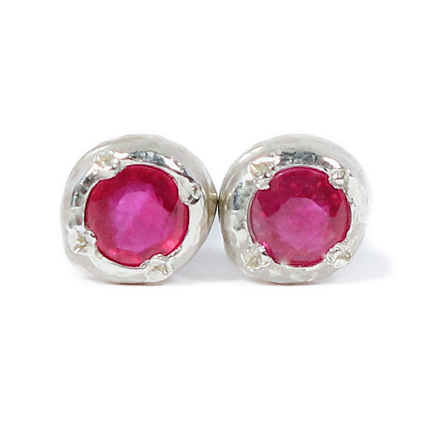 Silver Cyclone Ruby Stud Earrings