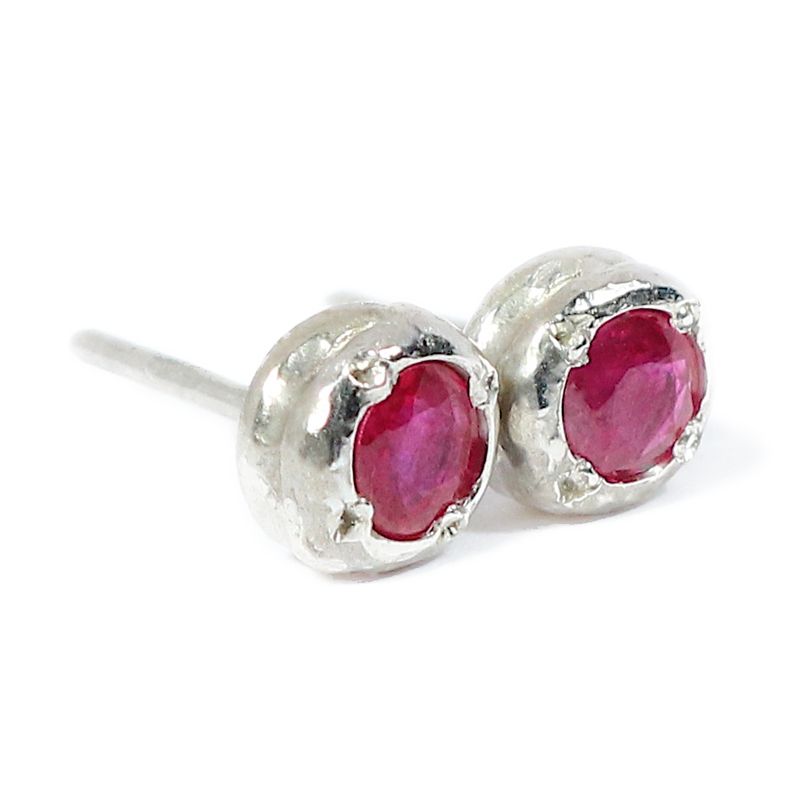 Silver Cyclone Ruby Stud Earrings