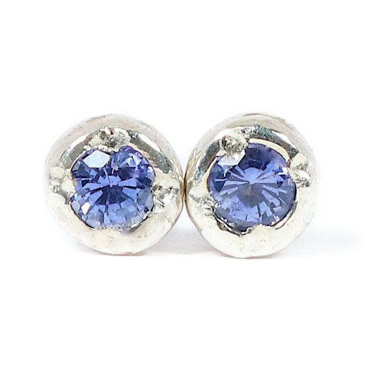 Silver Cyclone Blue Sapphire Stud Earrings