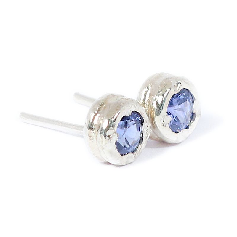 Silver Cyclone Blue Sapphire Stud Earrings