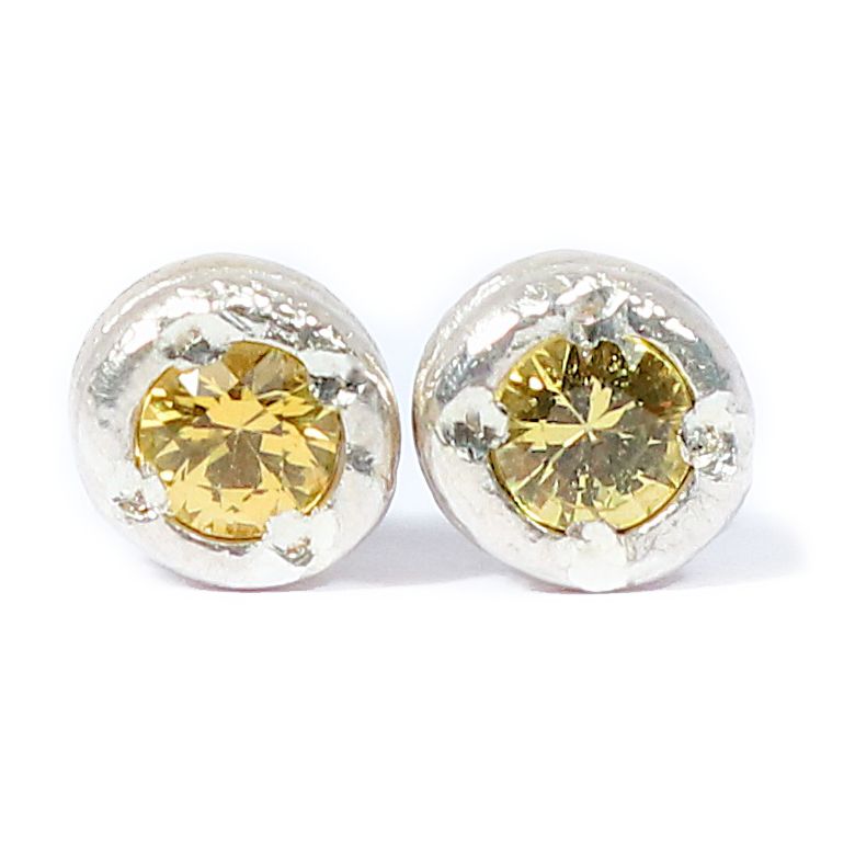 Silver Cyclone Yellow Sapphire Stud Earrings