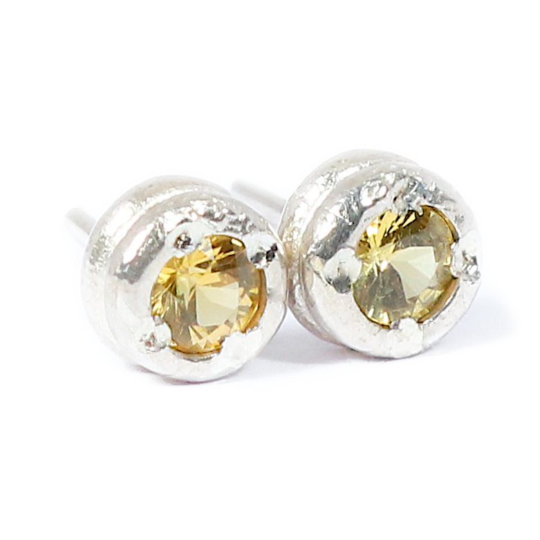 Silver Cyclone Yellow Sapphire Stud Earrings