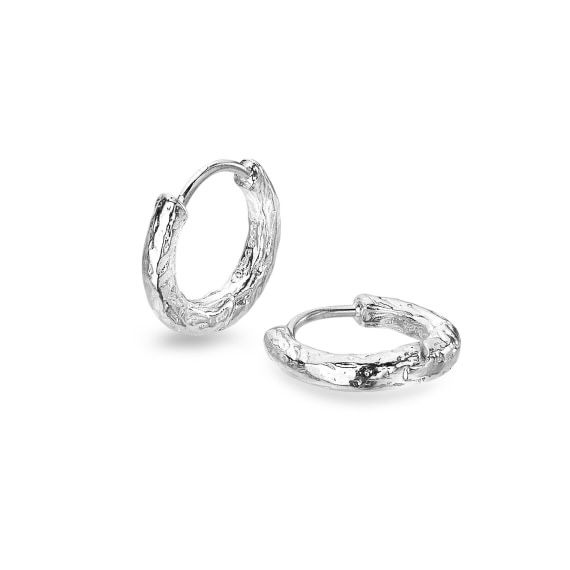 Silver Cyclone Hammered Huggie Hoop Earrings