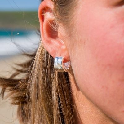 Silver Typhoon Huggie Hoop Earrings