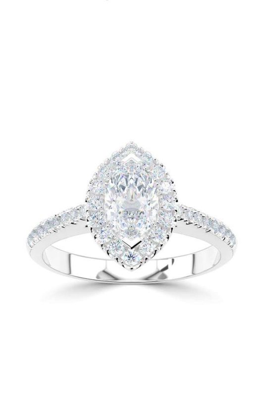 Platinum Marquise Halo Diamond Ring With Diamond Set Shoulders