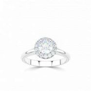 Platinum Halo Diamond Ring With Plain Shoulders