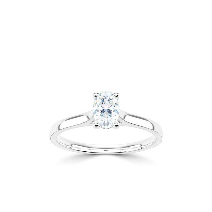 Platinum Oval Solitaire Diamond Ring With Plain Shoulders