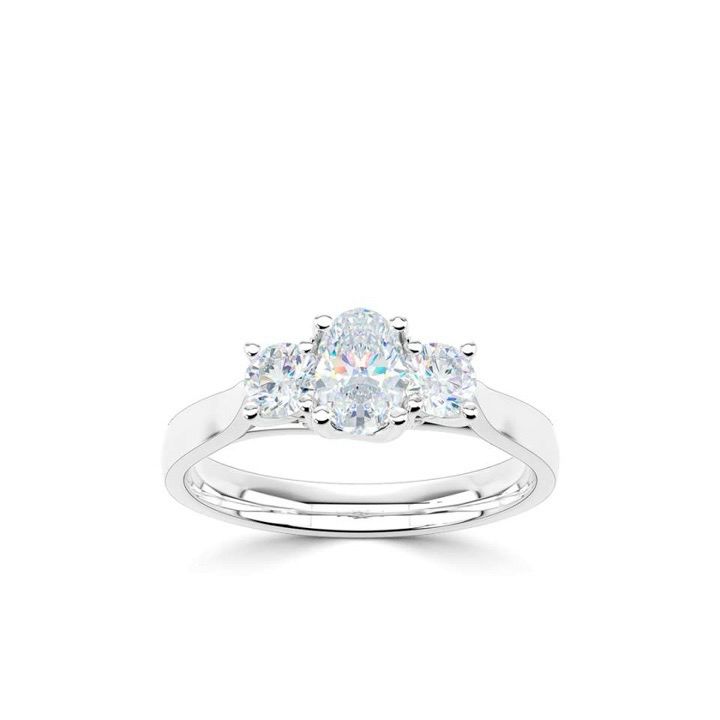 Platinum Oval And Round Three Stone Diamond Ring