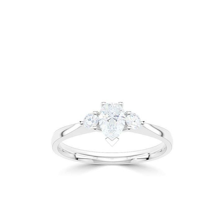 Platinum Pear Shape Diamond Ring With Round Diamond Set Shoulders