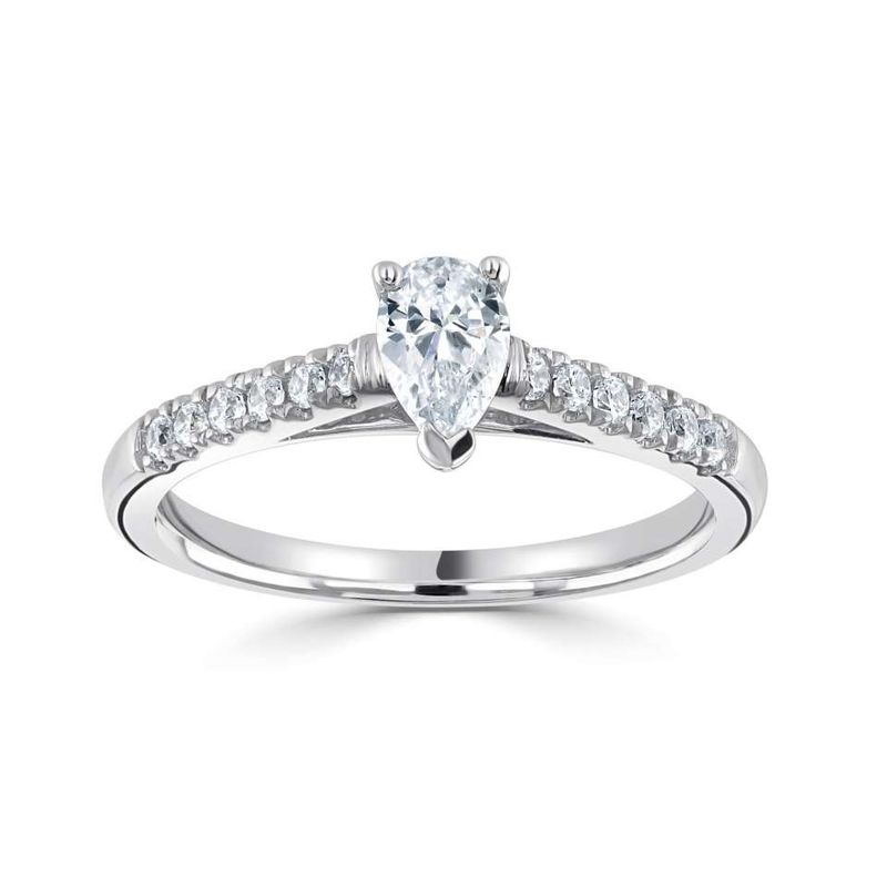 Platinum 0.40ct Pear Diamond Solitaire With Diamond Set Shoulders