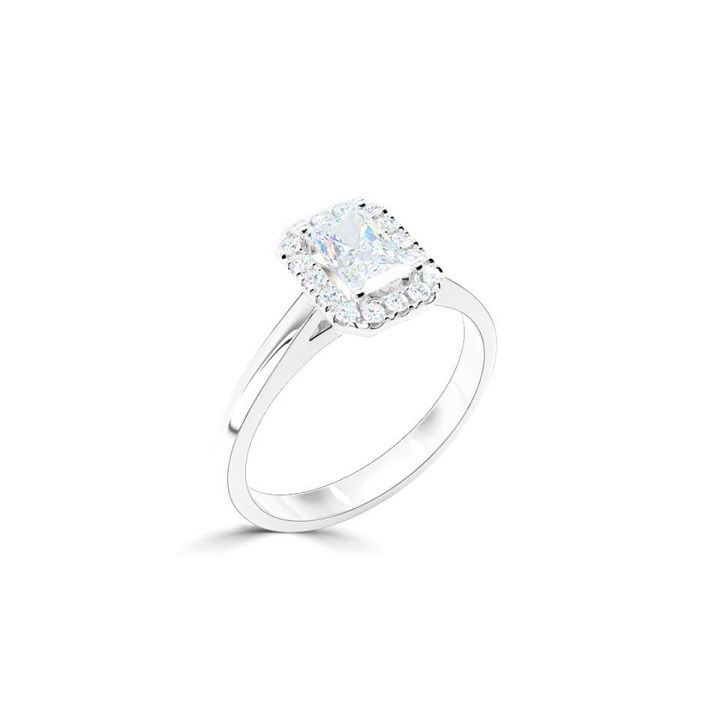 Platinum Emerald Halo Diamond Ring