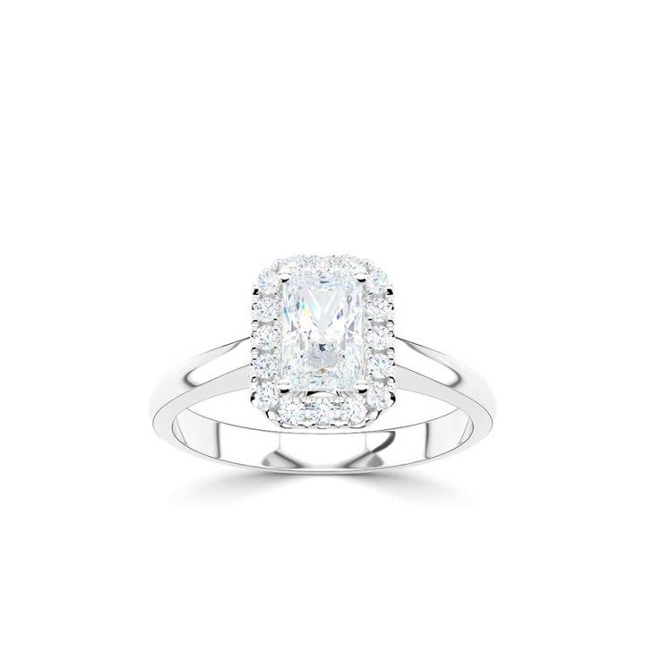 Platinum Emerald Halo Diamond Ring