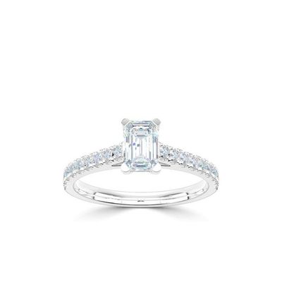 Platinum Emerald Solitaire With Diamond Set Shoulders