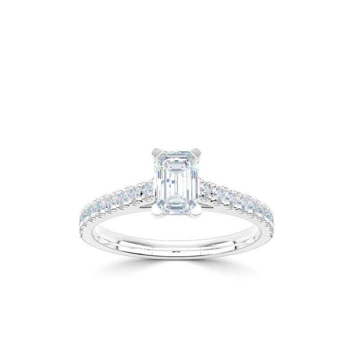 Platinum Emerald Solitaire With Diamond Set Shoulders