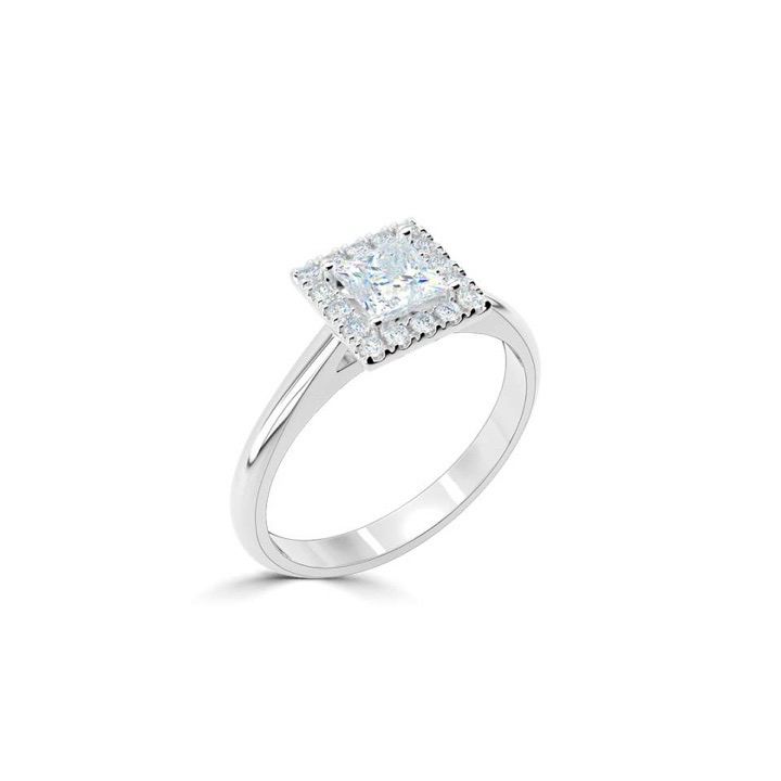 Platinum Princess Halo Diamond Ring