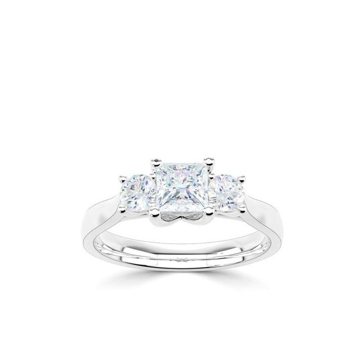 Platinum Princess Cut And Round Diamond Three Stone Ring