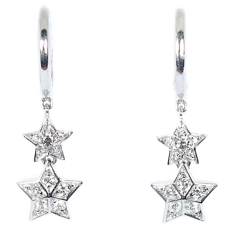 18ct White Gold Diamond Duo Star Huggie Earrings