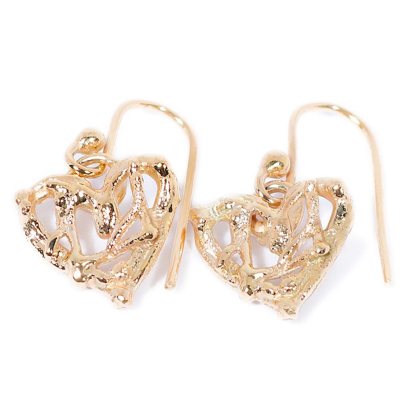 9ct Gold Birdsnest Heart Drop Earrings (12mm wide)
