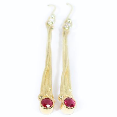 18ct Gold Ruby Willow Drop Earrings