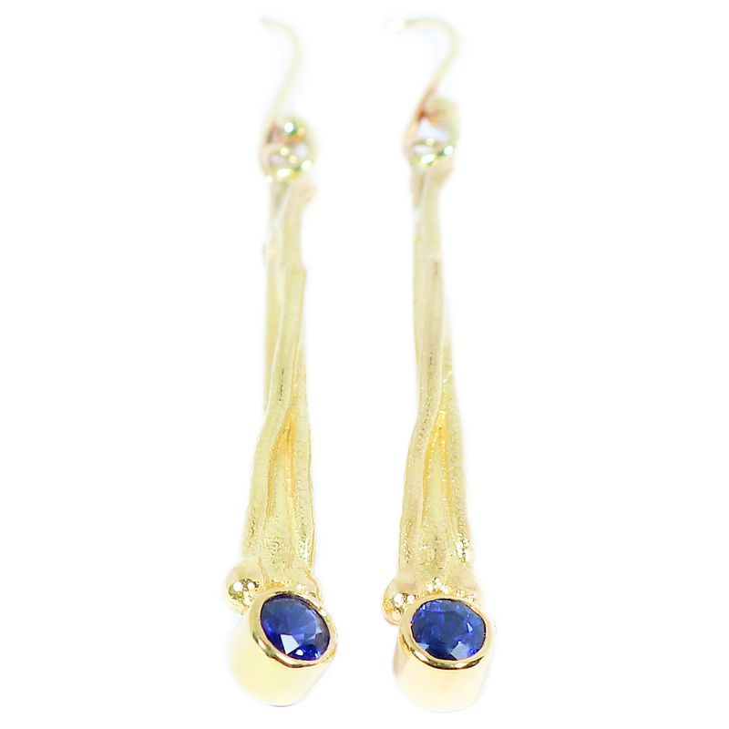 18ct Gold Blue Sapphire Willow Drop Earrings