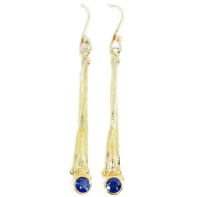 18ct Gold Blue Sapphire Willow Drop Earrings