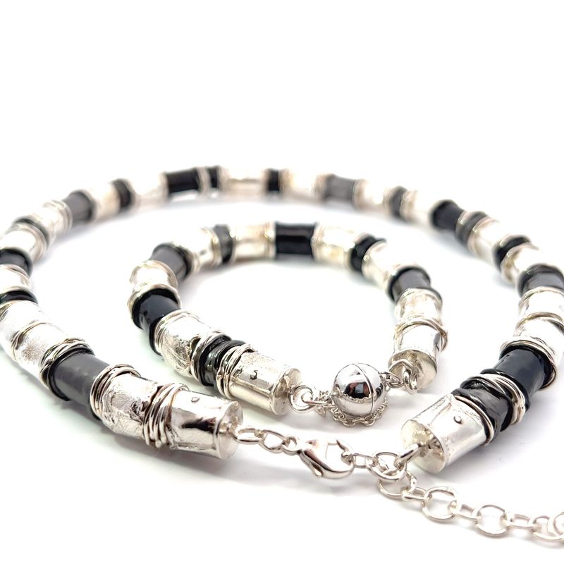 Silver &amp; Black Rhodium Scrunchie Collarette Necklace​