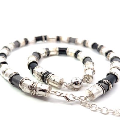 Silver &amp; Black Rhodium Scrunchie Collarette Necklace​